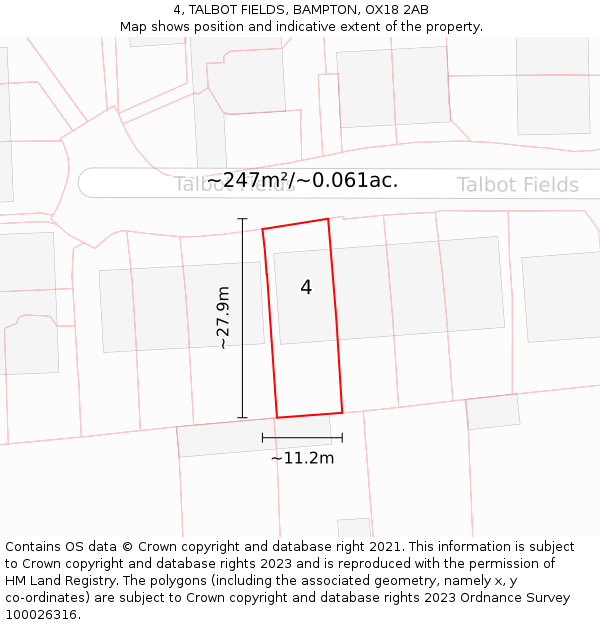4, TALBOT FIELDS, BAMPTON, OX18 2AB: Plot and title map