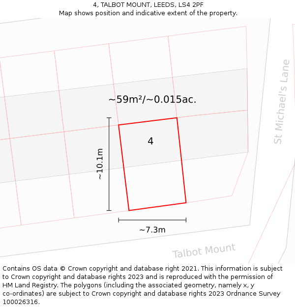 4, TALBOT MOUNT, LEEDS, LS4 2PF: Plot and title map