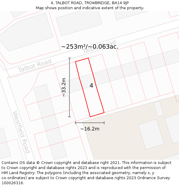 4, TALBOT ROAD, TROWBRIDGE, BA14 9JP: Plot and title map