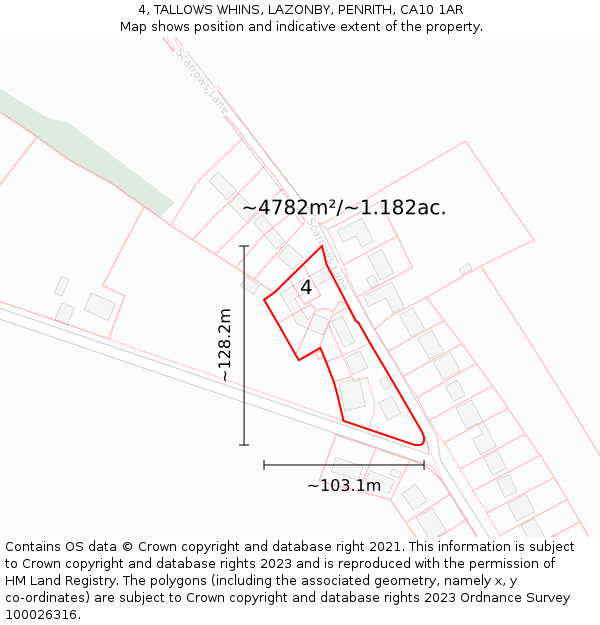 4, TALLOWS WHINS, LAZONBY, PENRITH, CA10 1AR: Plot and title map