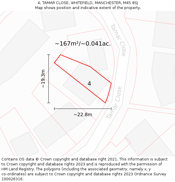 4, TAMAR CLOSE, WHITEFIELD, MANCHESTER, M45 8SJ: Plot and title map