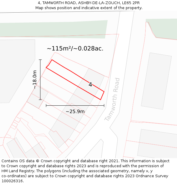 4, TAMWORTH ROAD, ASHBY-DE-LA-ZOUCH, LE65 2PR: Plot and title map