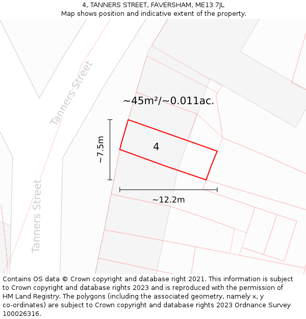 4, TANNERS STREET, FAVERSHAM, ME13 7JL: Plot and title map