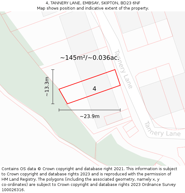 4, TANNERY LANE, EMBSAY, SKIPTON, BD23 6NF: Plot and title map