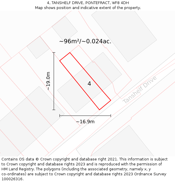 4, TANSHELF DRIVE, PONTEFRACT, WF8 4DH: Plot and title map