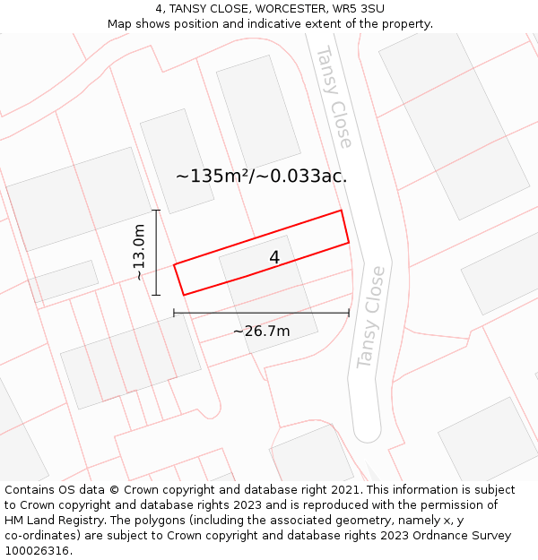 4, TANSY CLOSE, WORCESTER, WR5 3SU: Plot and title map