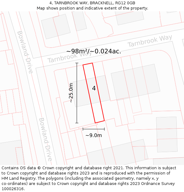 4, TARNBROOK WAY, BRACKNELL, RG12 0GB: Plot and title map
