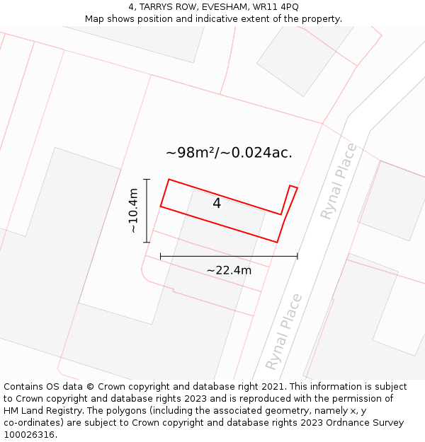 4, TARRYS ROW, EVESHAM, WR11 4PQ: Plot and title map