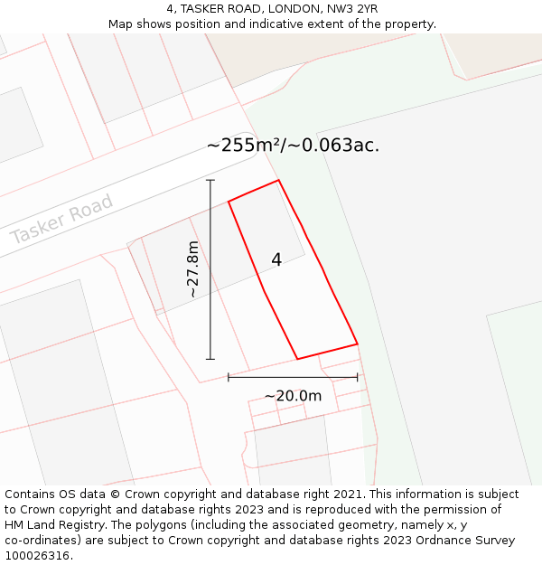 4, TASKER ROAD, LONDON, NW3 2YR: Plot and title map