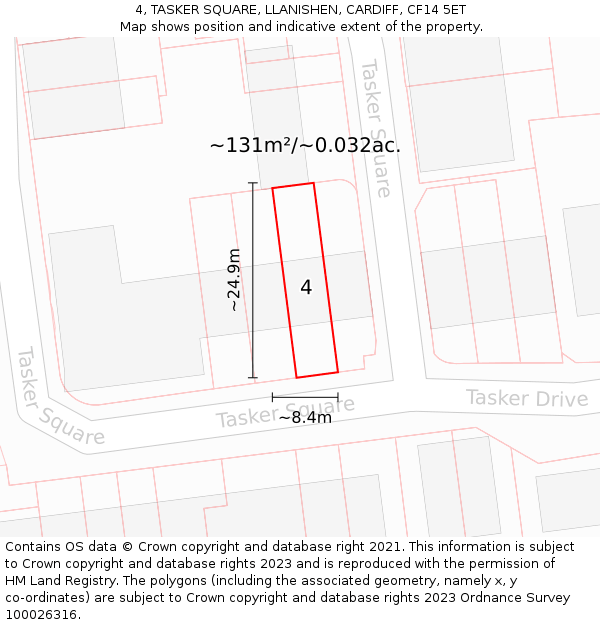 4, TASKER SQUARE, LLANISHEN, CARDIFF, CF14 5ET: Plot and title map