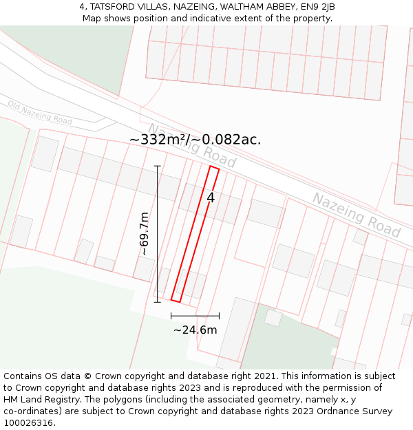 4, TATSFORD VILLAS, NAZEING, WALTHAM ABBEY, EN9 2JB: Plot and title map