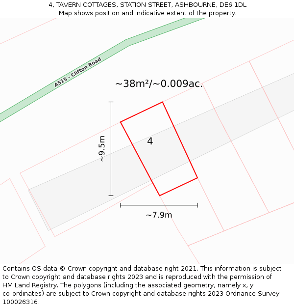4, TAVERN COTTAGES, STATION STREET, ASHBOURNE, DE6 1DL: Plot and title map