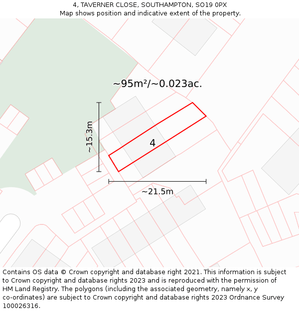4, TAVERNER CLOSE, SOUTHAMPTON, SO19 0PX: Plot and title map