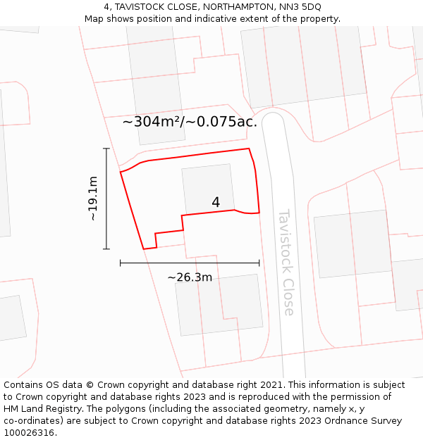 4, TAVISTOCK CLOSE, NORTHAMPTON, NN3 5DQ: Plot and title map