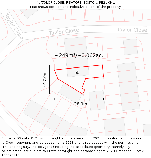 4, TAYLOR CLOSE, FISHTOFT, BOSTON, PE21 0NL: Plot and title map