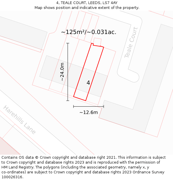 4, TEALE COURT, LEEDS, LS7 4AY: Plot and title map