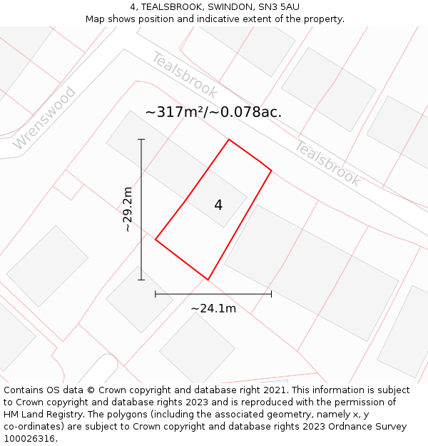 4, TEALSBROOK, SWINDON, SN3 5AU: Plot and title map
