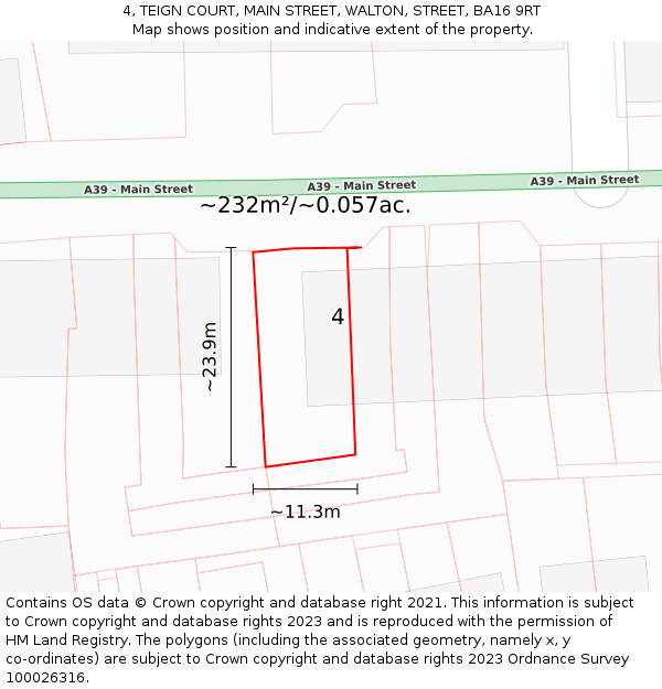 4, TEIGN COURT, MAIN STREET, WALTON, STREET, BA16 9RT: Plot and title map