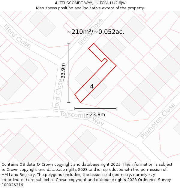 4, TELSCOMBE WAY, LUTON, LU2 8JW: Plot and title map