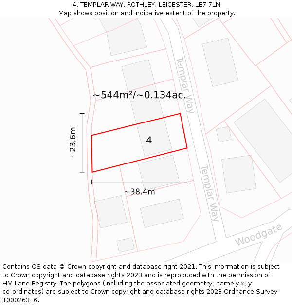 4, TEMPLAR WAY, ROTHLEY, LEICESTER, LE7 7LN: Plot and title map