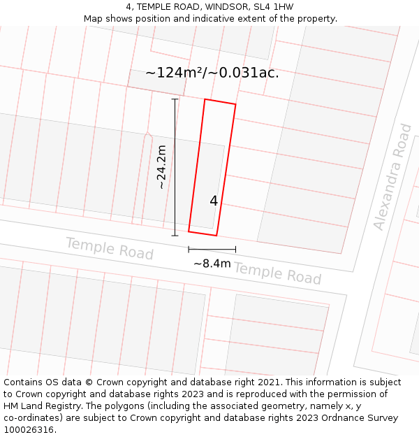 4, TEMPLE ROAD, WINDSOR, SL4 1HW: Plot and title map