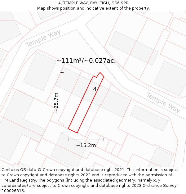 4, TEMPLE WAY, RAYLEIGH, SS6 9PP: Plot and title map