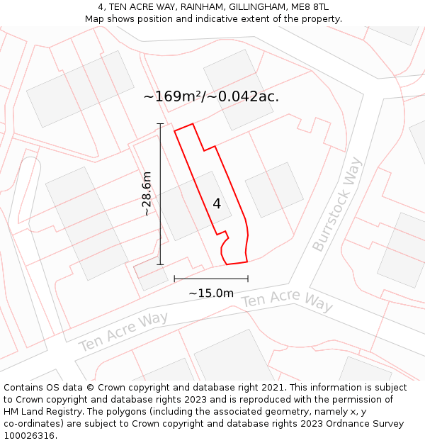 4, TEN ACRE WAY, RAINHAM, GILLINGHAM, ME8 8TL: Plot and title map