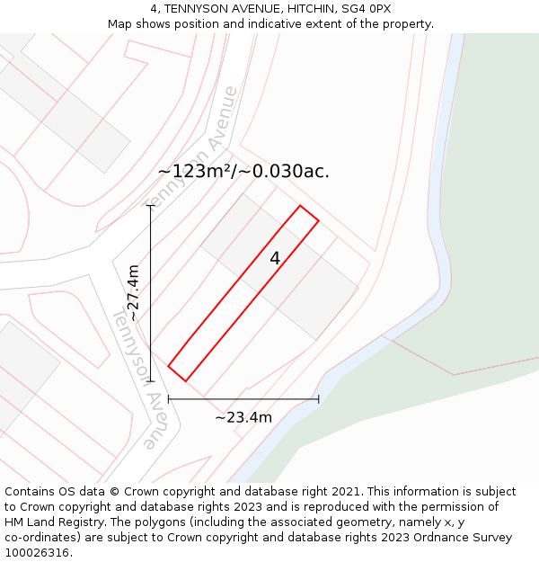 4, TENNYSON AVENUE, HITCHIN, SG4 0PX: Plot and title map