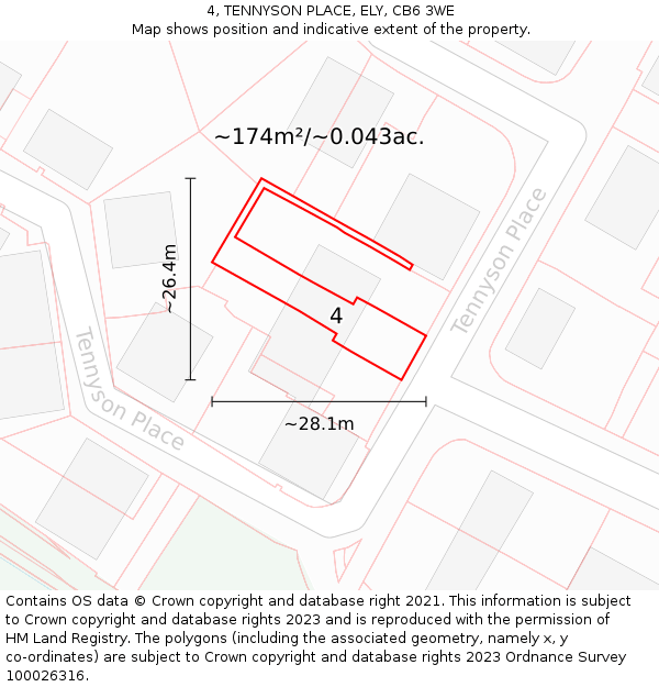 4, TENNYSON PLACE, ELY, CB6 3WE: Plot and title map