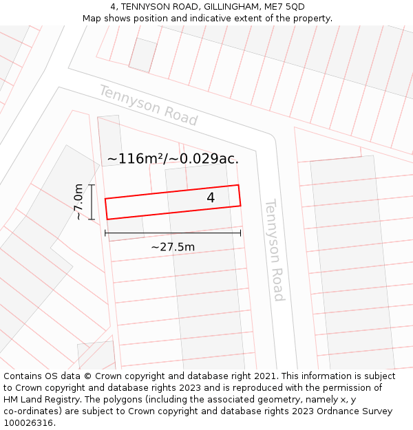 4, TENNYSON ROAD, GILLINGHAM, ME7 5QD: Plot and title map