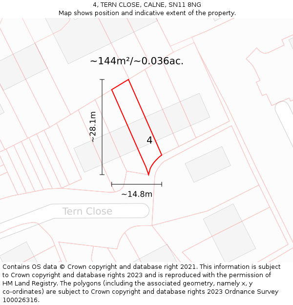 4, TERN CLOSE, CALNE, SN11 8NG: Plot and title map