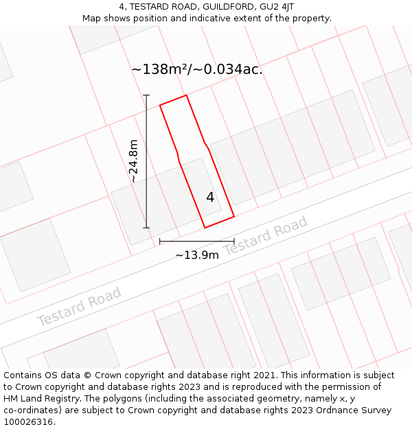 4, TESTARD ROAD, GUILDFORD, GU2 4JT: Plot and title map