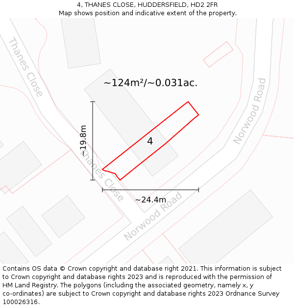 4, THANES CLOSE, HUDDERSFIELD, HD2 2FR: Plot and title map