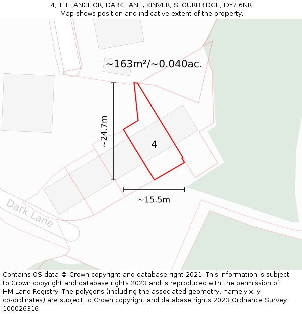 4, THE ANCHOR, DARK LANE, KINVER, STOURBRIDGE, DY7 6NR: Plot and title map