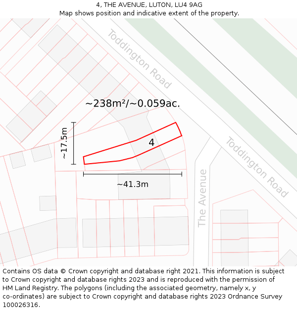 4, THE AVENUE, LUTON, LU4 9AG: Plot and title map