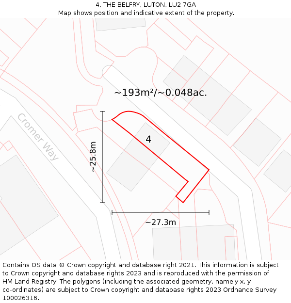 4, THE BELFRY, LUTON, LU2 7GA: Plot and title map