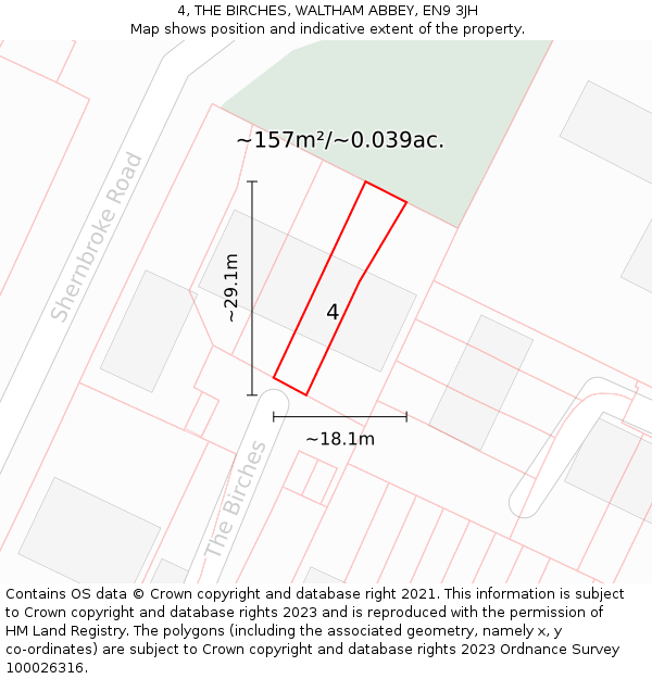 4, THE BIRCHES, WALTHAM ABBEY, EN9 3JH: Plot and title map