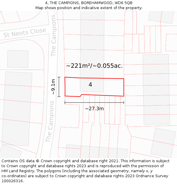 4, THE CAMPIONS, BOREHAMWOOD, WD6 5QB: Plot and title map