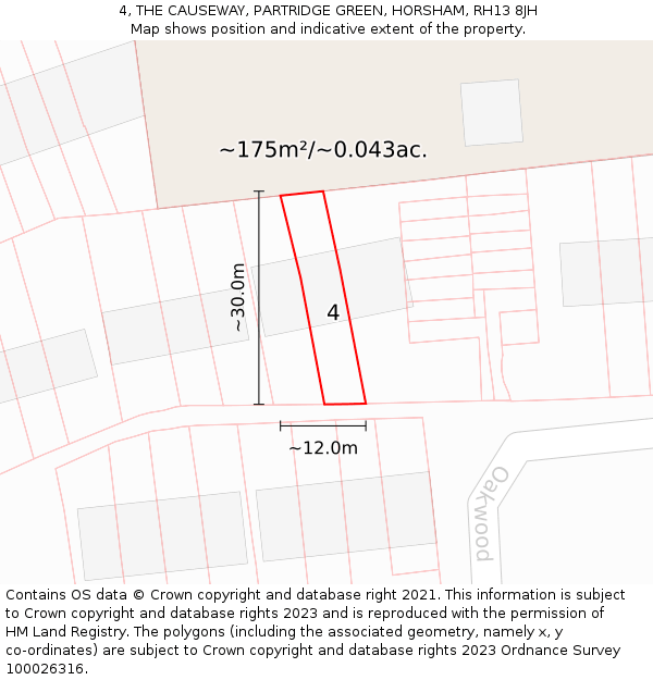 4, THE CAUSEWAY, PARTRIDGE GREEN, HORSHAM, RH13 8JH: Plot and title map