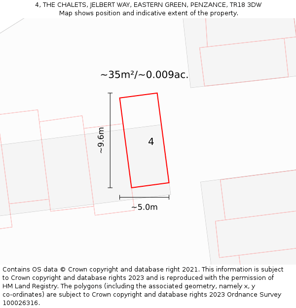 4, THE CHALETS, JELBERT WAY, EASTERN GREEN, PENZANCE, TR18 3DW: Plot and title map