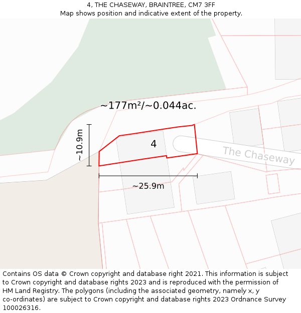 4, THE CHASEWAY, BRAINTREE, CM7 3FF: Plot and title map