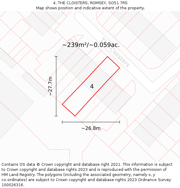 4, THE CLOISTERS, ROMSEY, SO51 7RS: Plot and title map