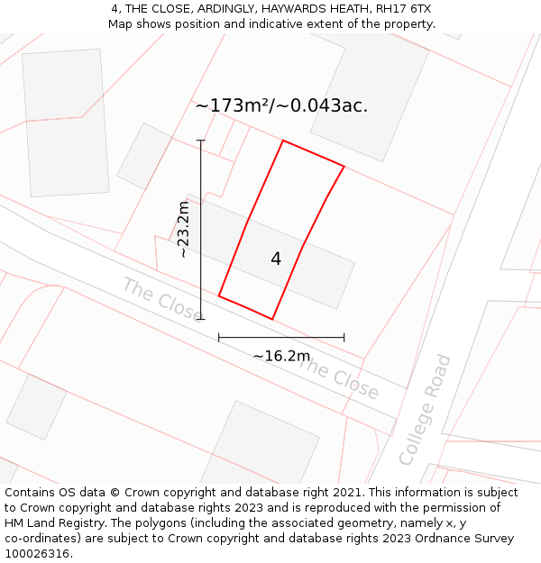 4, THE CLOSE, ARDINGLY, HAYWARDS HEATH, RH17 6TX: Plot and title map