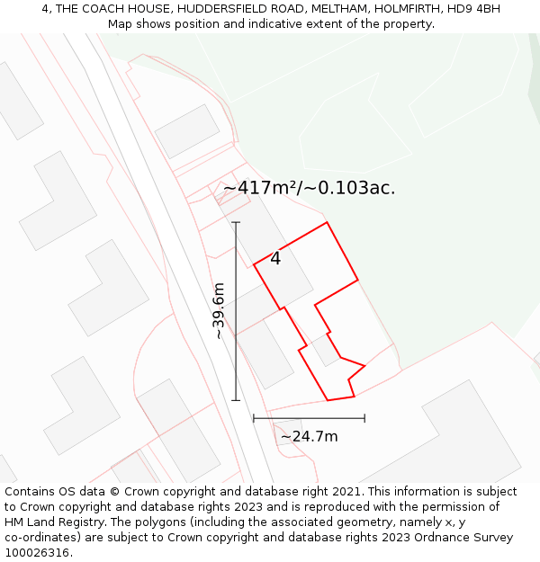 4, THE COACH HOUSE, HUDDERSFIELD ROAD, MELTHAM, HOLMFIRTH, HD9 4BH: Plot and title map