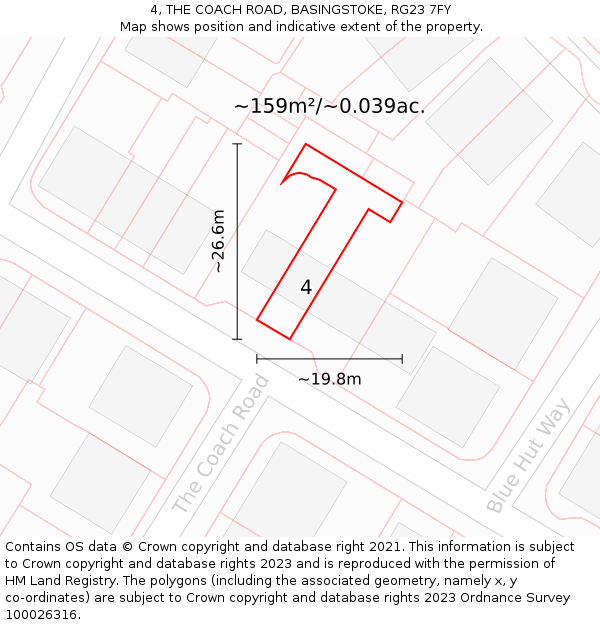 4, THE COACH ROAD, BASINGSTOKE, RG23 7FY: Plot and title map