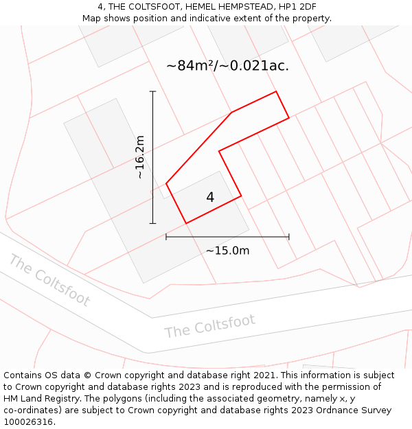 4, THE COLTSFOOT, HEMEL HEMPSTEAD, HP1 2DF: Plot and title map