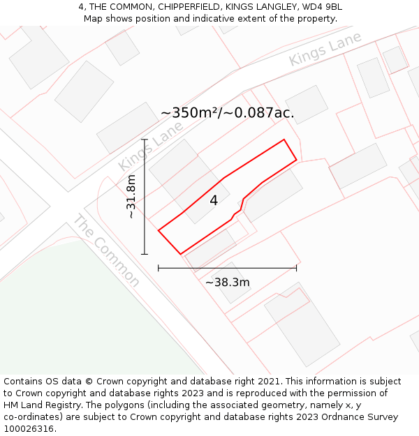 4, THE COMMON, CHIPPERFIELD, KINGS LANGLEY, WD4 9BL: Plot and title map