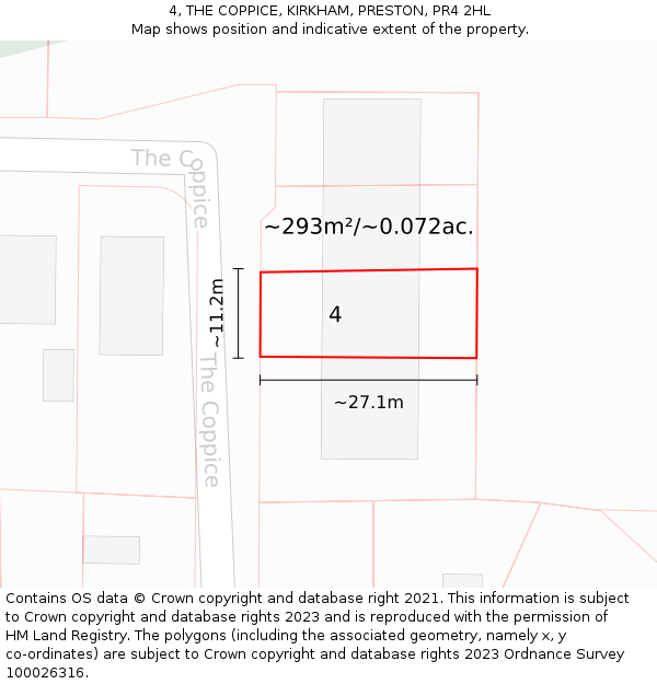4, THE COPPICE, KIRKHAM, PRESTON, PR4 2HL: Plot and title map