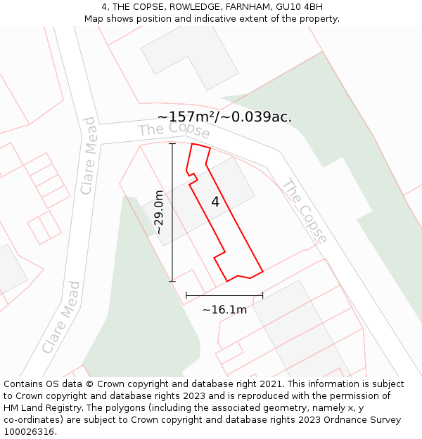 4, THE COPSE, ROWLEDGE, FARNHAM, GU10 4BH: Plot and title map