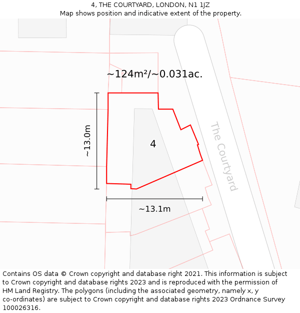4, THE COURTYARD, LONDON, N1 1JZ: Plot and title map